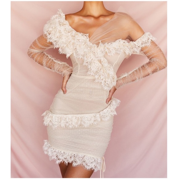 House of CB Dresses House Of Cb Sorrel Lace Frill Mini Dress Ivory L Poshmark